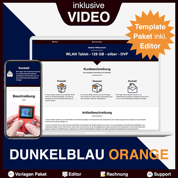 Dunkelblau Orange eBay Vorlagen Paket
