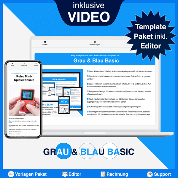 Grau & Blau Basic eBay Vorlagen Paket
