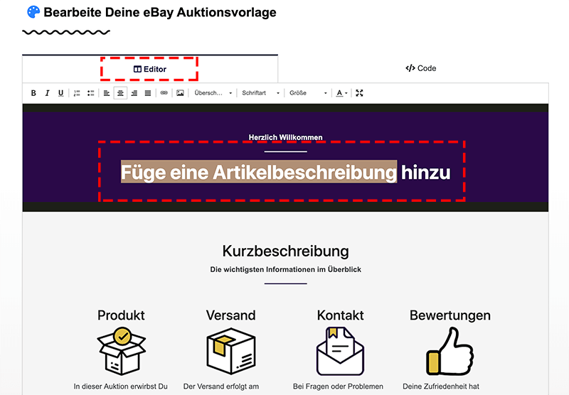 Cloudgoods eBay Editor Auktionsvorlage bearbeiten und anpassen